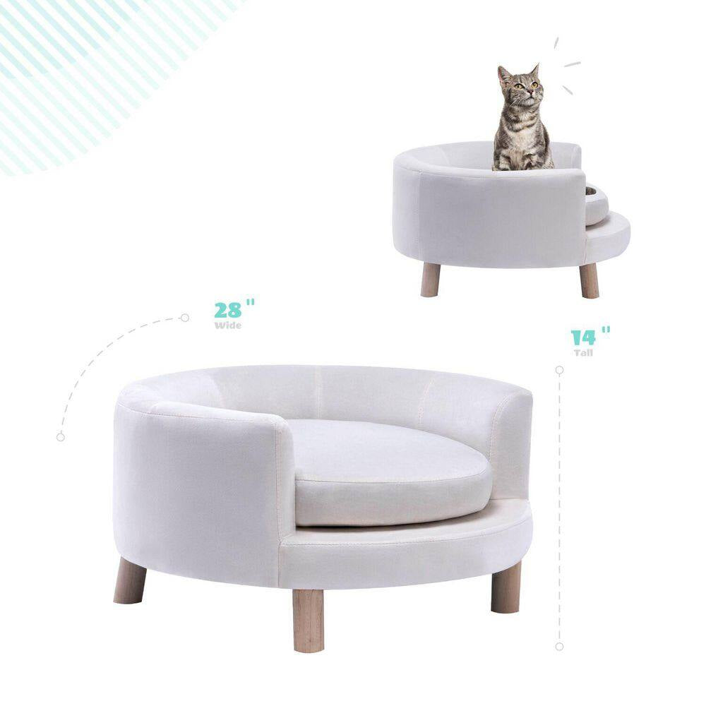 28 In. Medium Elegant White Faux-Velvet Circular Pet Bed for Small to Medium-Sized Dogs and Cats