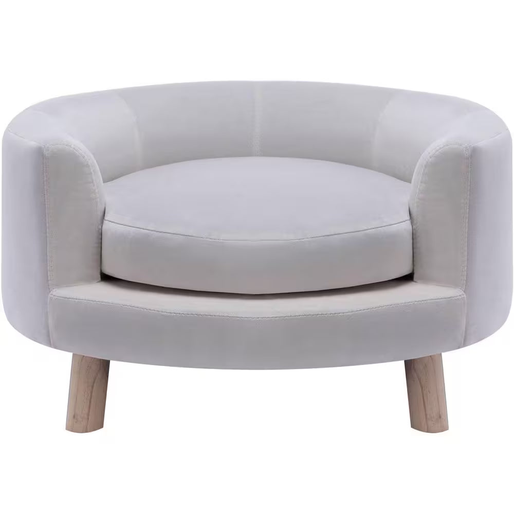 28 In. Medium Elegant White Faux-Velvet Circular Pet Bed for Small to Medium-Sized Dogs and Cats