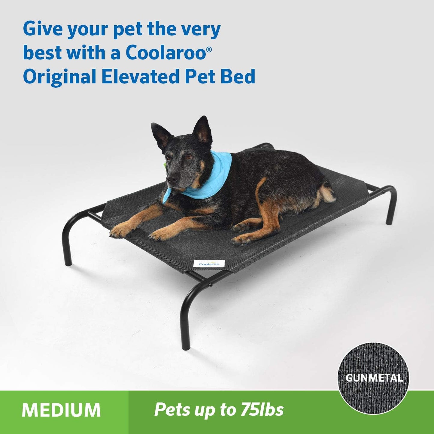 Original Elevated Dog Bed - Breathable Off-The-Ground Pet Bed with Cooling Fabric, Joint Relief & Moisture-Resistant Fabric, 100% Recyclable, Easy Clean, Gunmetal, Medium