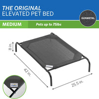 Original Elevated Dog Bed - Breathable Off-The-Ground Pet Bed with Cooling Fabric, Joint Relief & Moisture-Resistant Fabric, 100% Recyclable, Easy Clean, Gunmetal, Medium