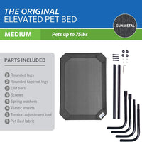 Original Elevated Dog Bed - Breathable Off-The-Ground Pet Bed with Cooling Fabric, Joint Relief & Moisture-Resistant Fabric, 100% Recyclable, Easy Clean, Gunmetal, Medium