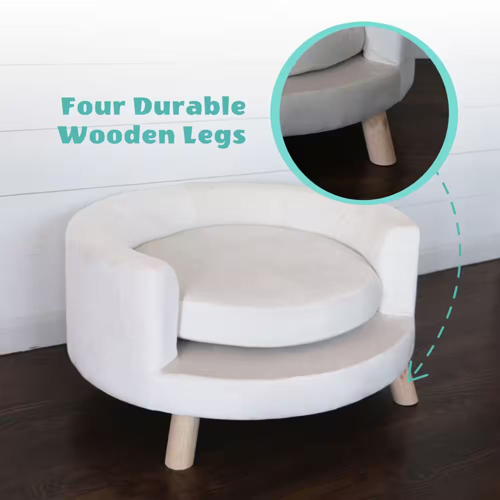 28 In. Medium Elegant White Faux-Velvet Circular Pet Bed for Small to Medium-Sized Dogs and Cats