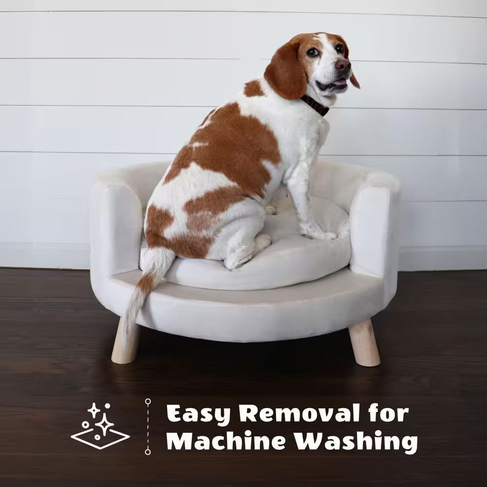 28 In. Medium Elegant White Faux-Velvet Circular Pet Bed for Small to Medium-Sized Dogs and Cats